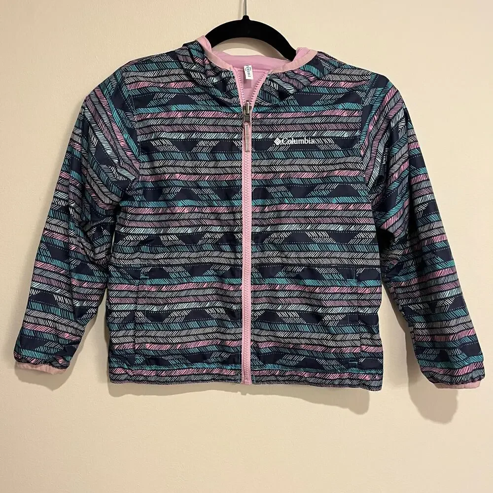 Girls Columbia Jacket Lightweight Spring‎ Blue Graphic Print XS (6/7)